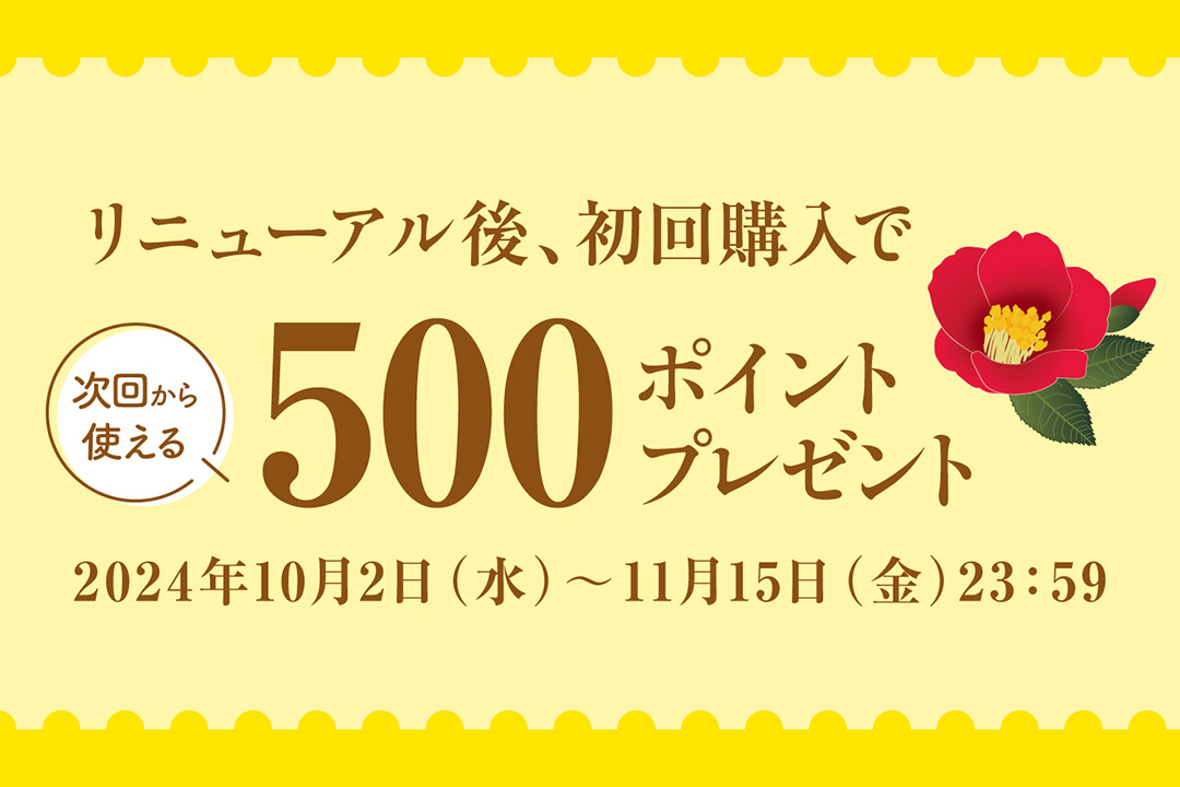 リニューアル後、初回購入で次回から使える500ポイントプレゼント